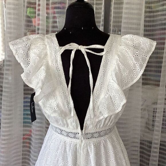 NWT Lulus Number One Cutie White Sleeveless Ruffled Skater Mini Dress Women’s Me - Picture 9 of 11